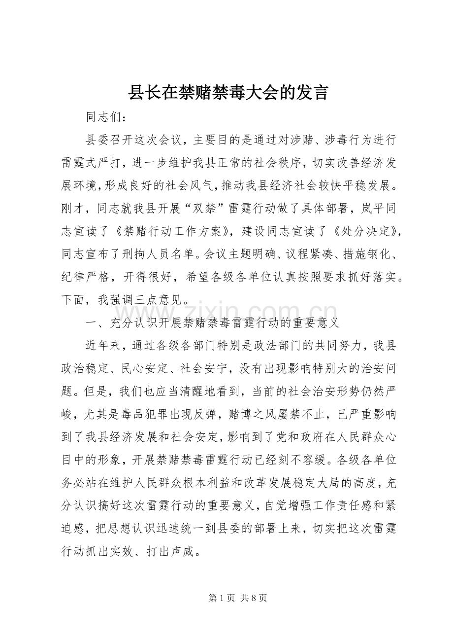 县长在禁赌禁毒大会的发言稿.docx_第1页