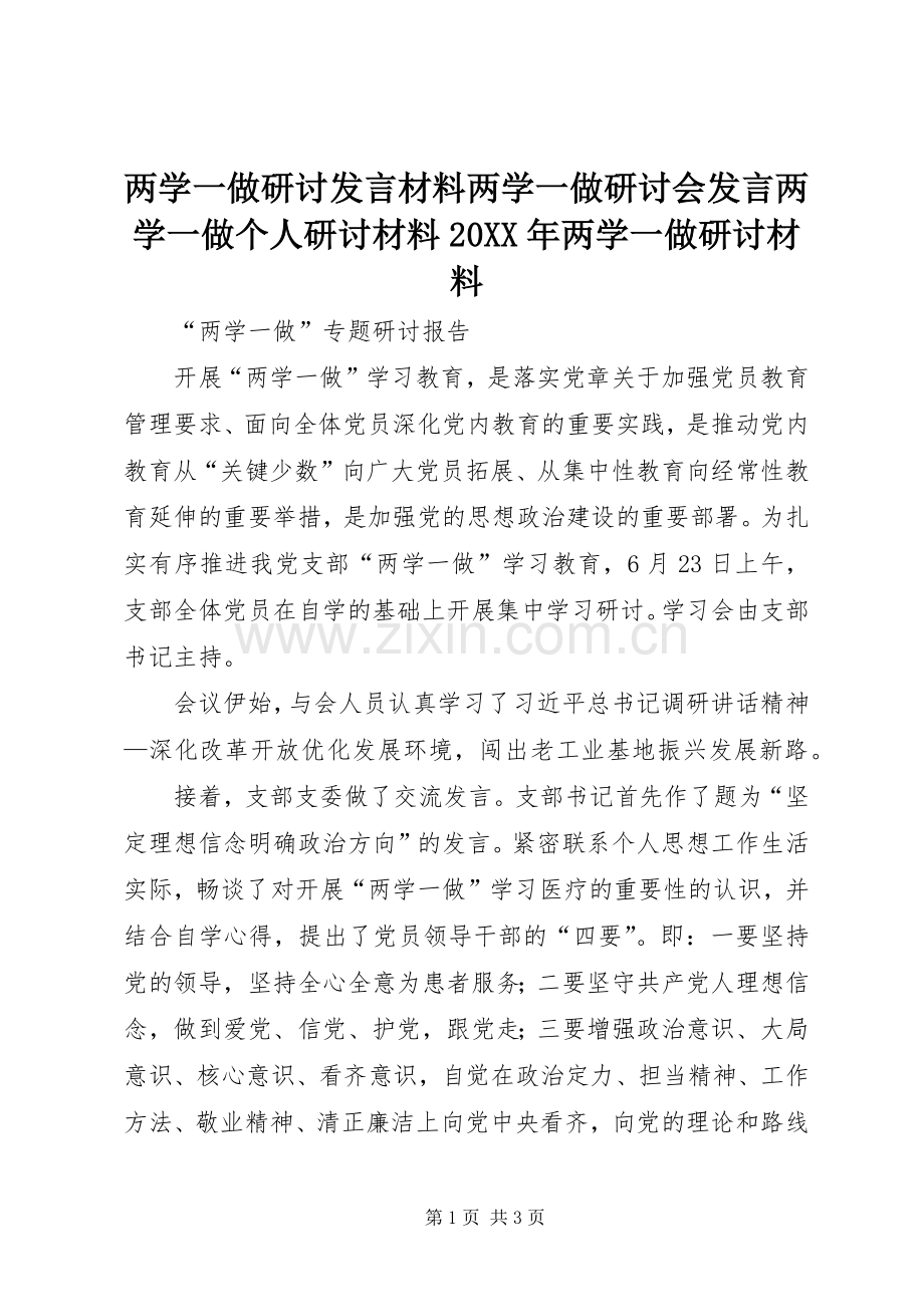 两学一做研讨发言材料致辞两学一做研讨会发言两学一做个人研讨材料20XX年两学一做研讨材料(5).docx_第1页