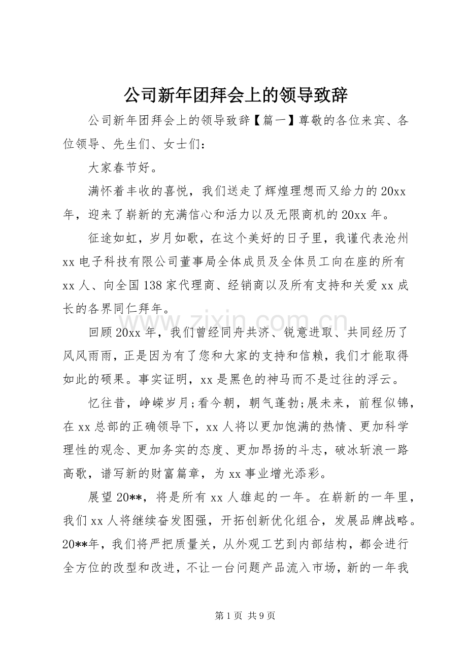 公司新年团拜会上的领导致辞.docx_第1页