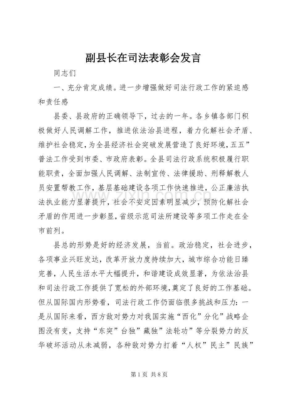 副县长在司法表彰会发言.docx_第1页