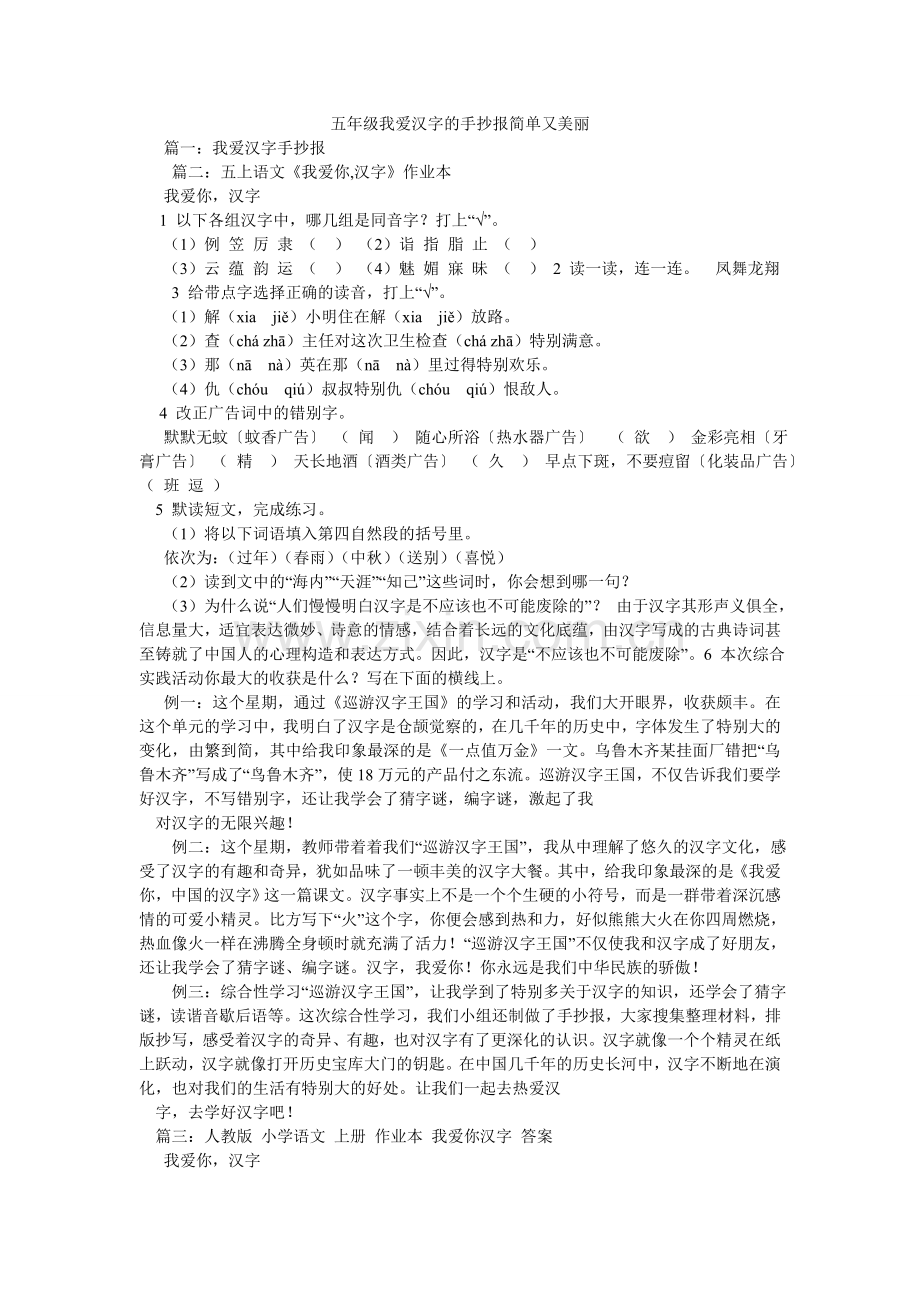 五年级我爱汉字的手抄报简单又漂亮.doc_第1页