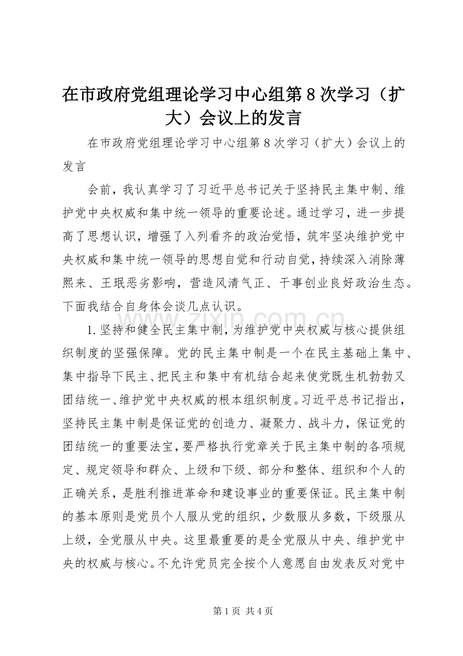 在市政府党组理论学习中心组第8次学习（扩大）会议上的发言稿.docx_第1页