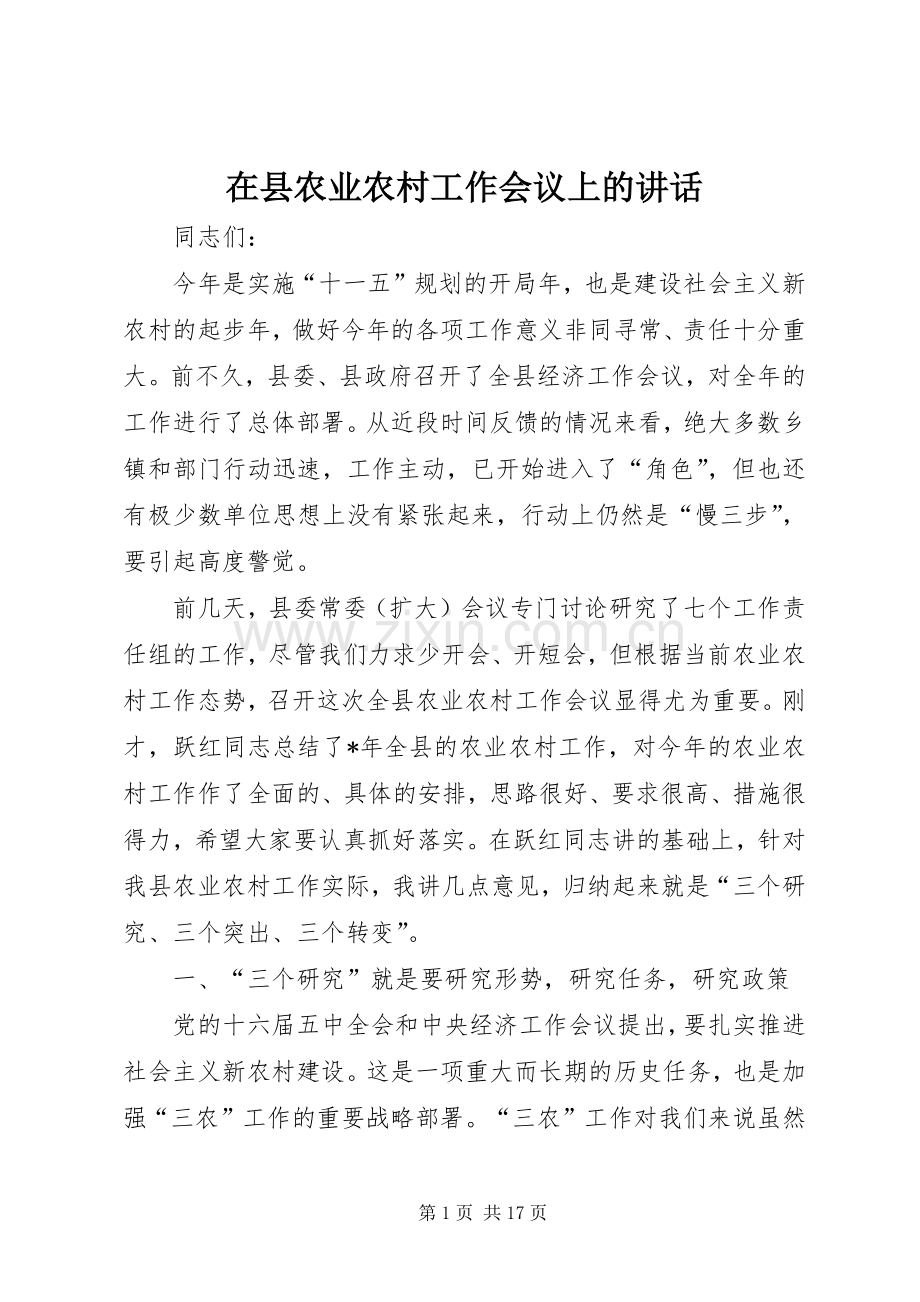 在县农业农村工作会议上的讲话.docx_第1页