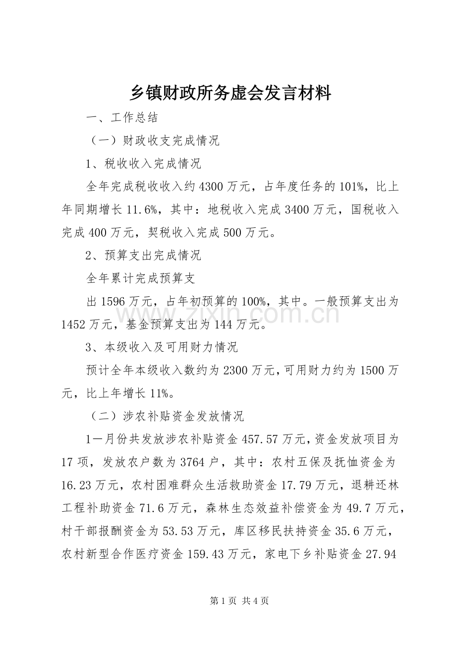 乡镇财政所务虚会发言材料致辞.docx_第1页