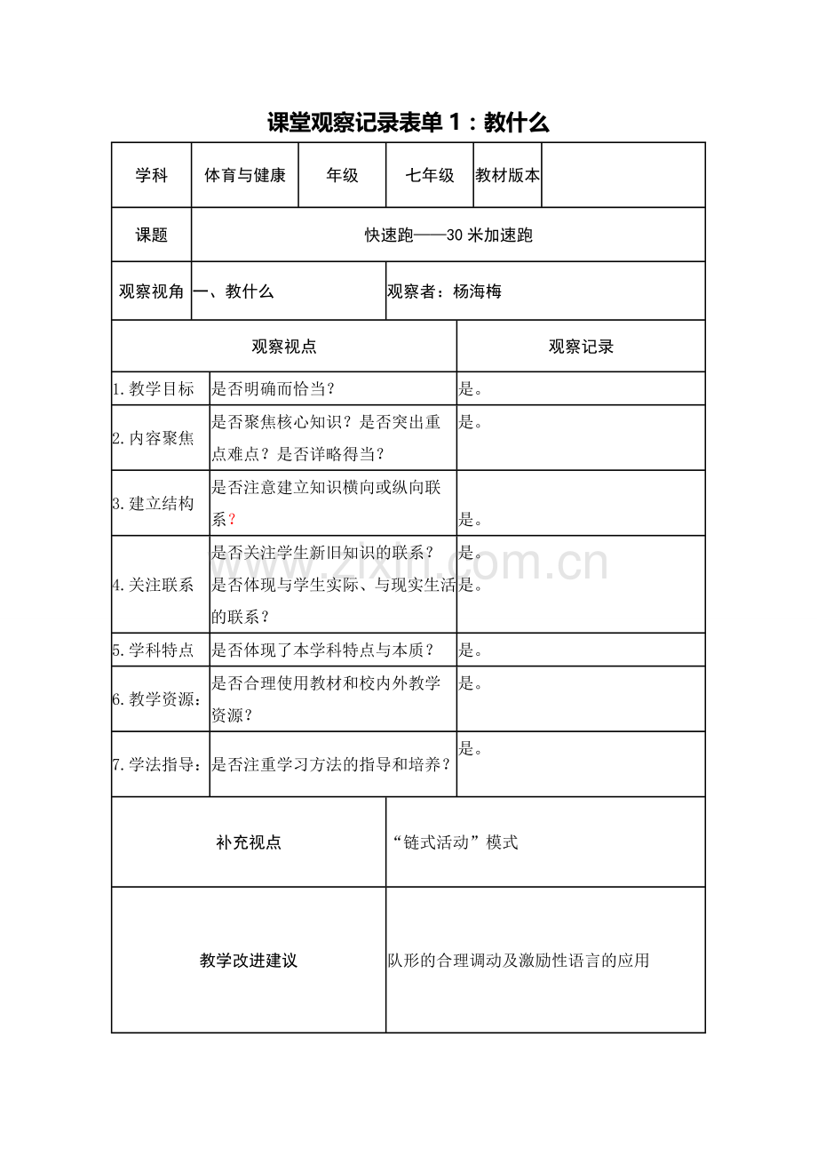 课堂观察记录表单（杨海梅）.doc_第1页