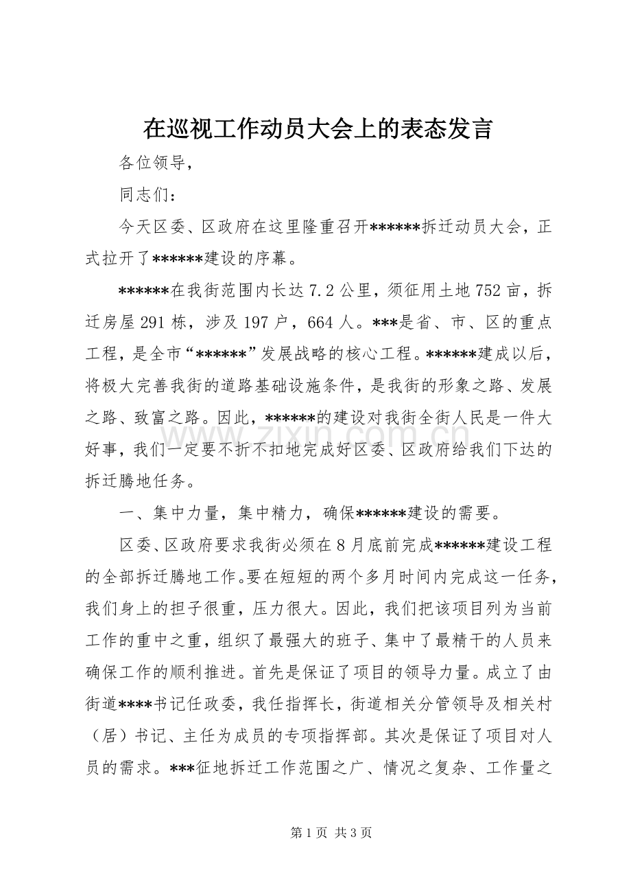 在巡视工作动员大会上的表态发言稿 (2).docx_第1页