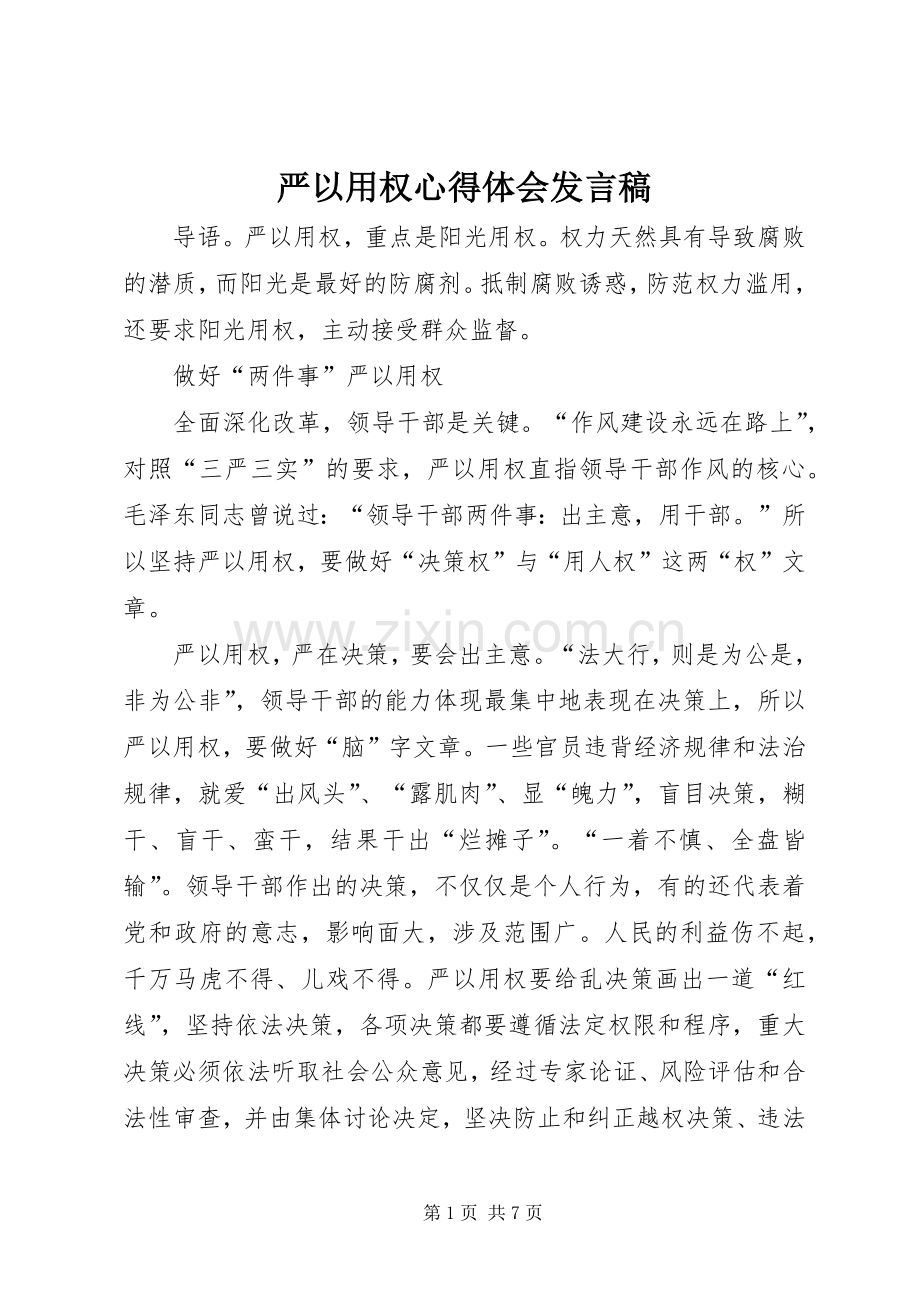 严以用权心得体会发言.docx_第1页