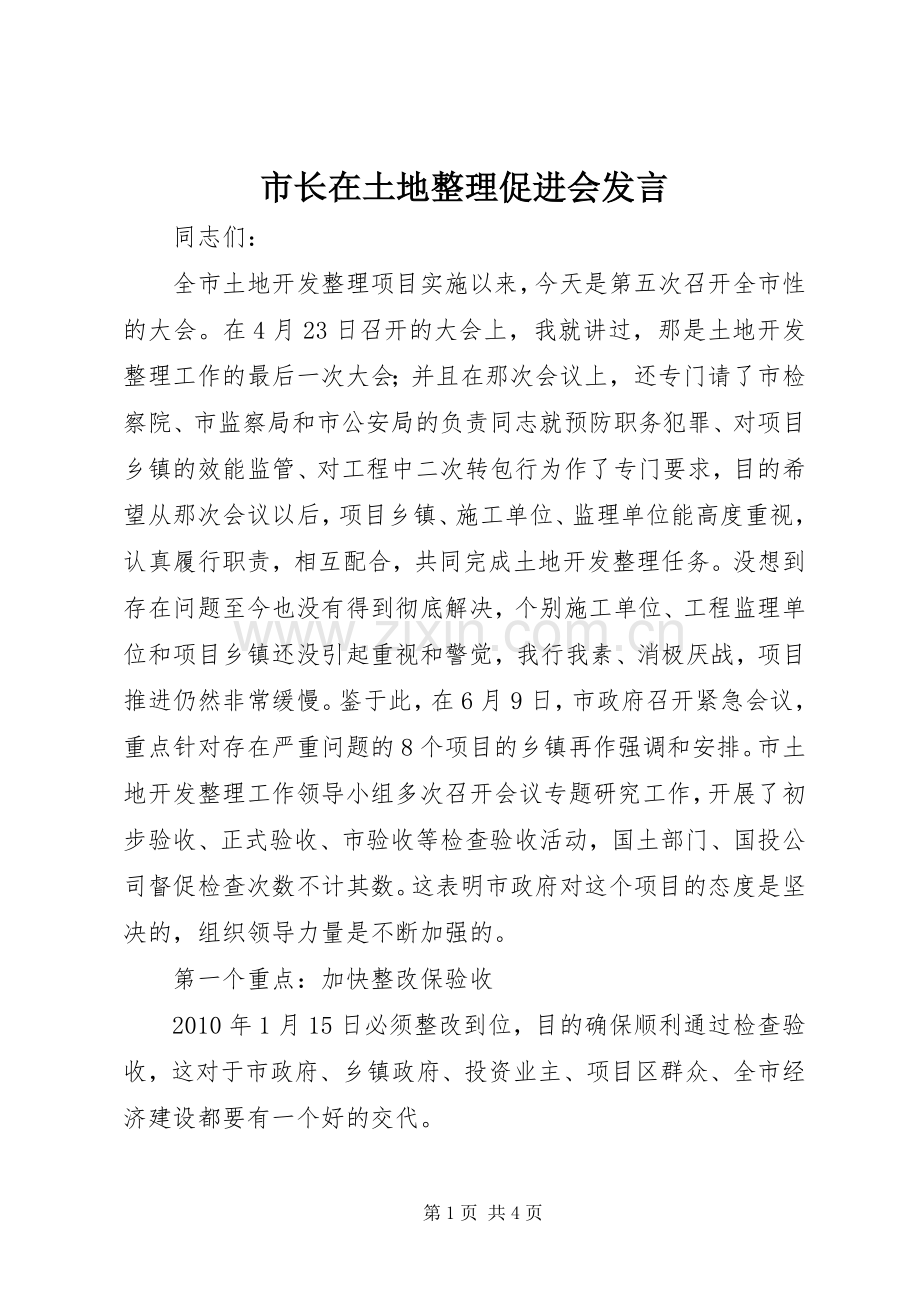 市长在土地整理促进会发言稿.docx_第1页