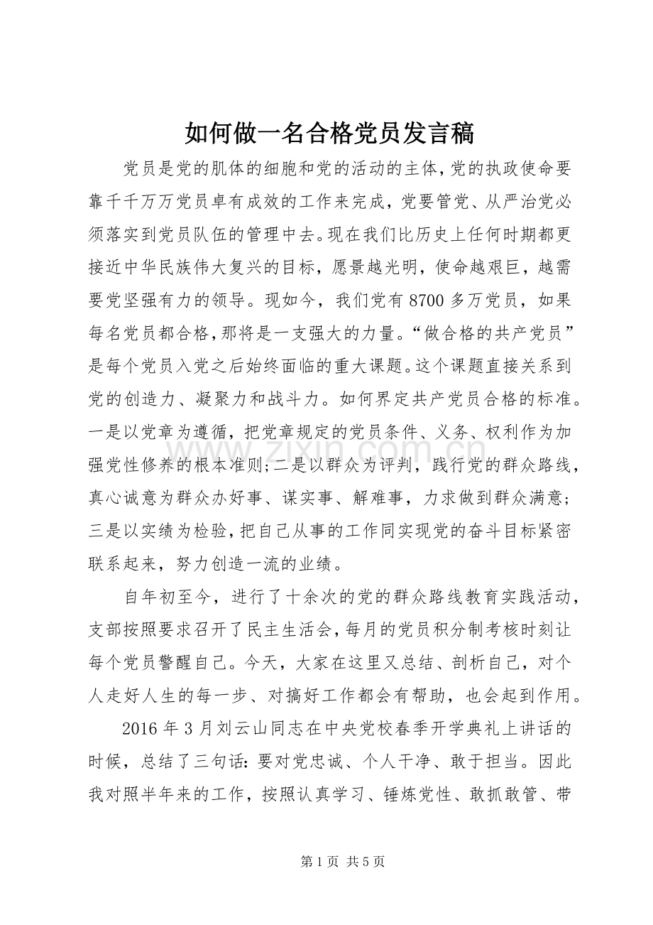 如何做一名合格党员发言.docx_第1页