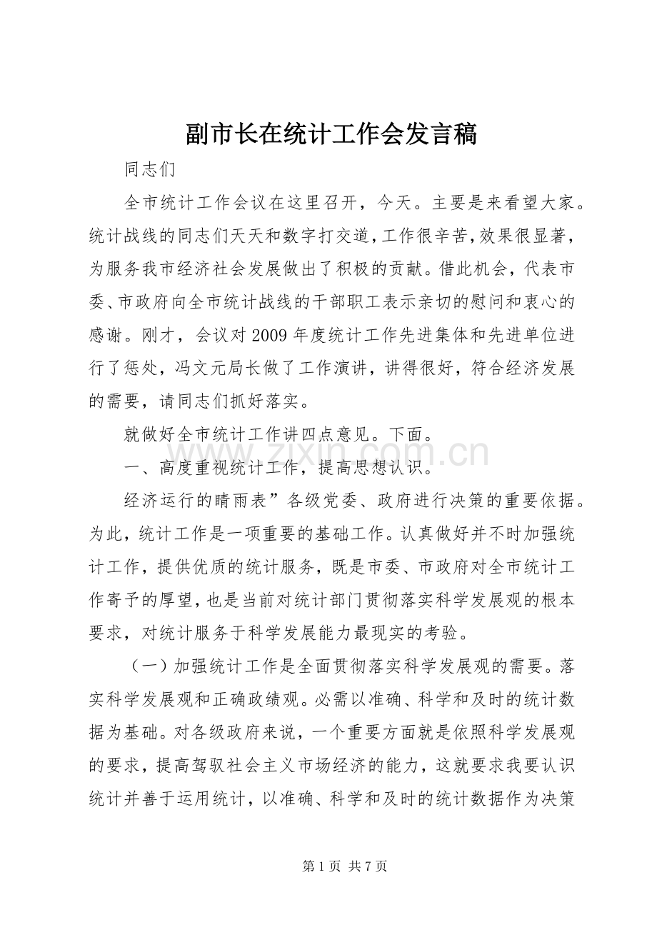 副市长在统计工作会发言.docx_第1页