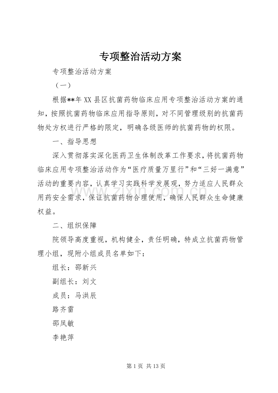 专项整治活动实施方案 .docx_第1页