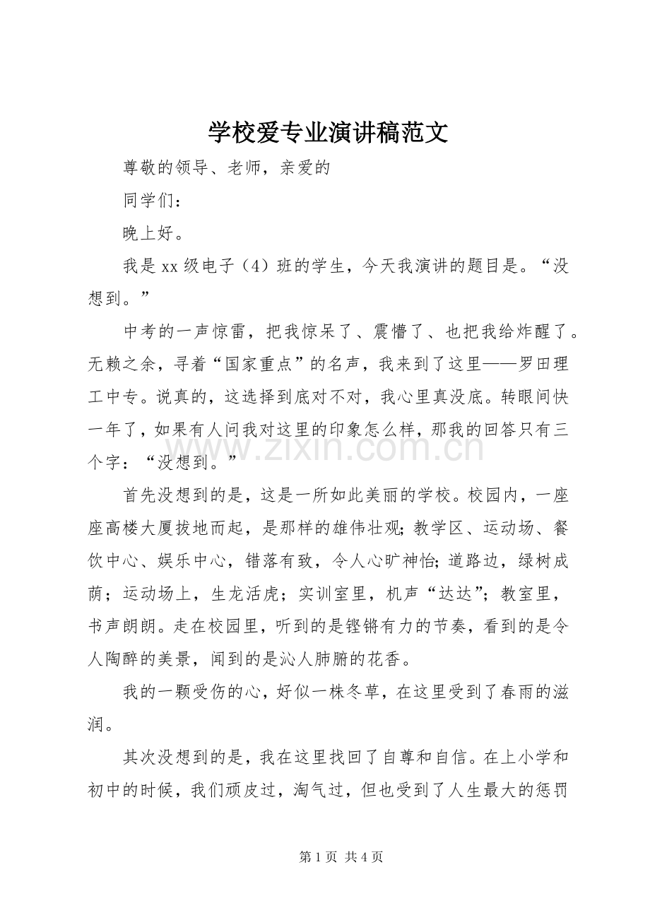 学校爱专业演讲稿范文.docx_第1页