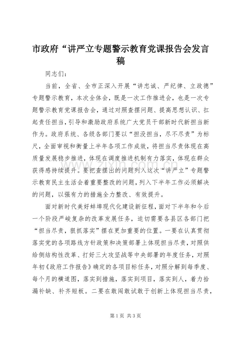 市政府“讲严立专题警示教育党课报告会发言.docx_第1页