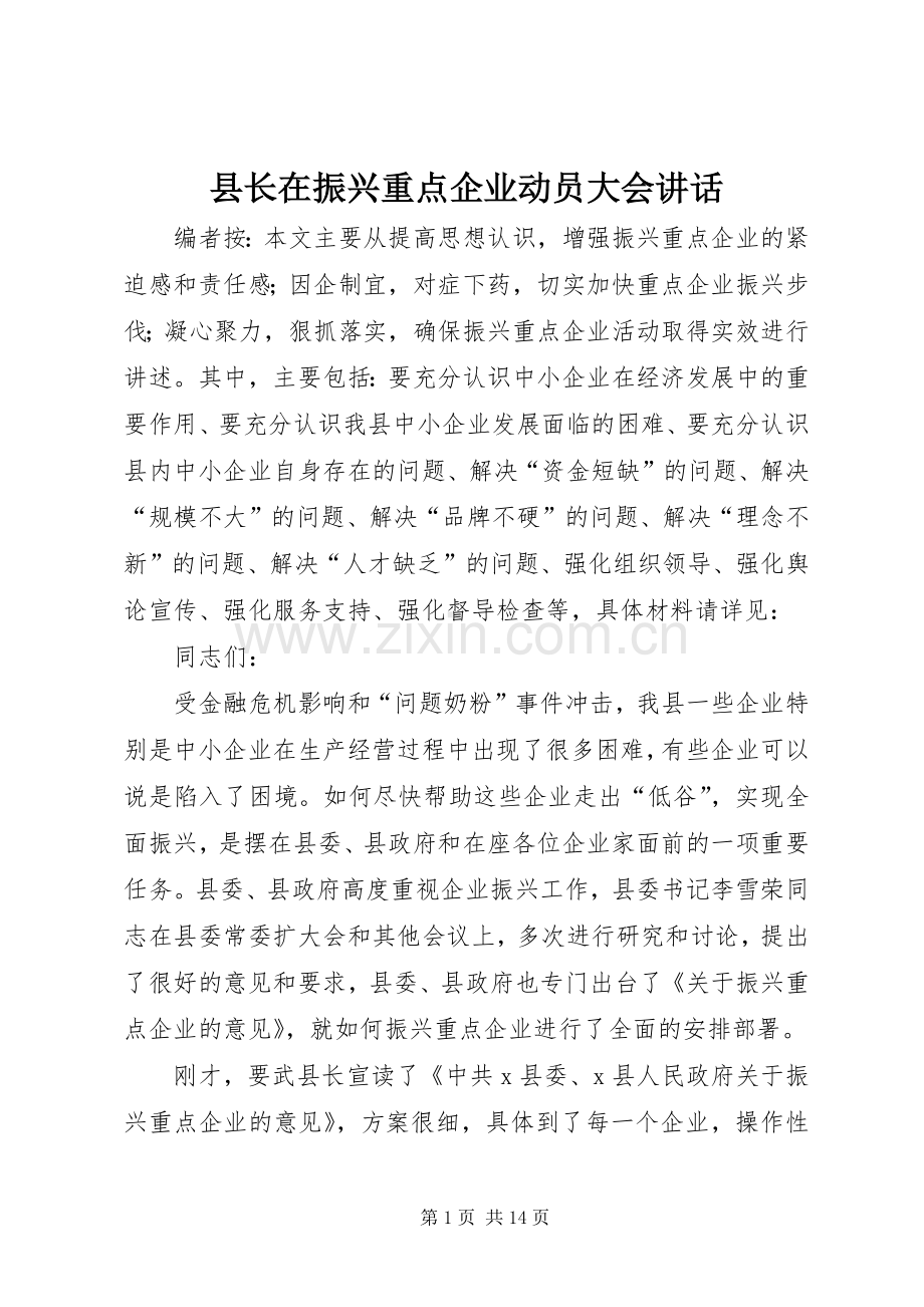 县长在振兴重点企业动员大会讲话.docx_第1页