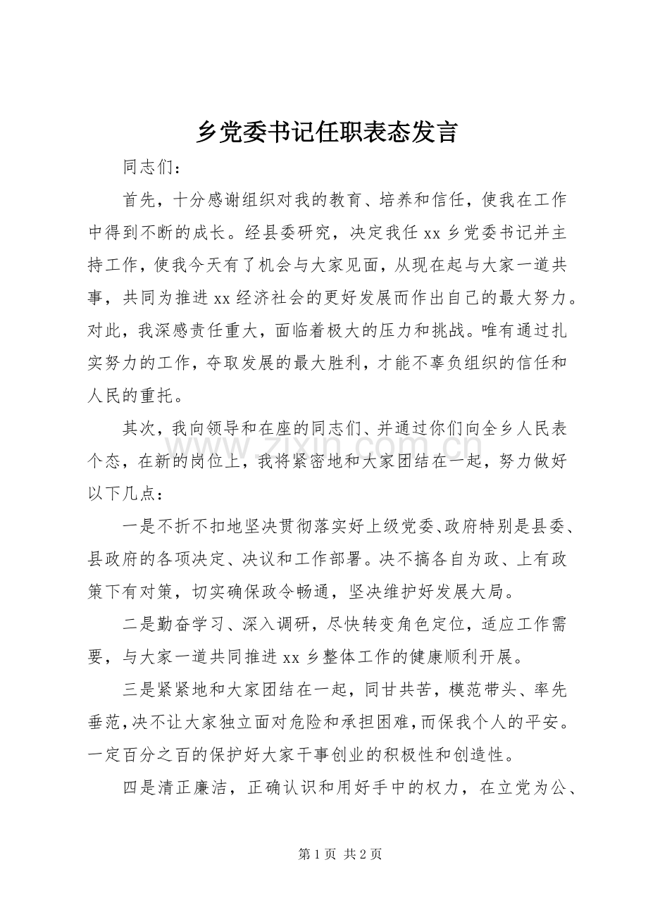 乡党委书记任职表态发言稿.docx_第1页