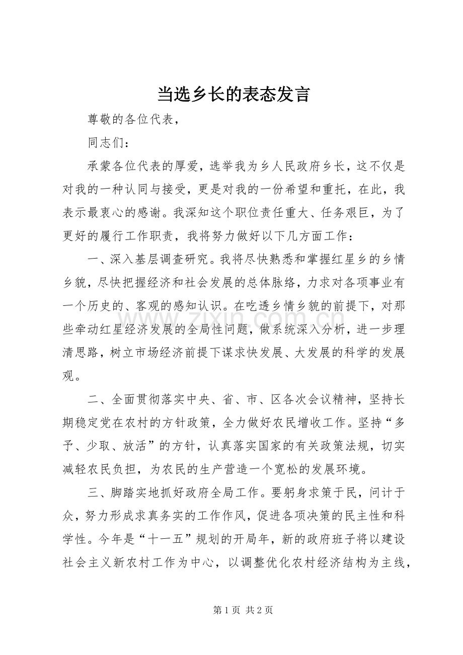 当选乡长的表态发言.docx_第1页