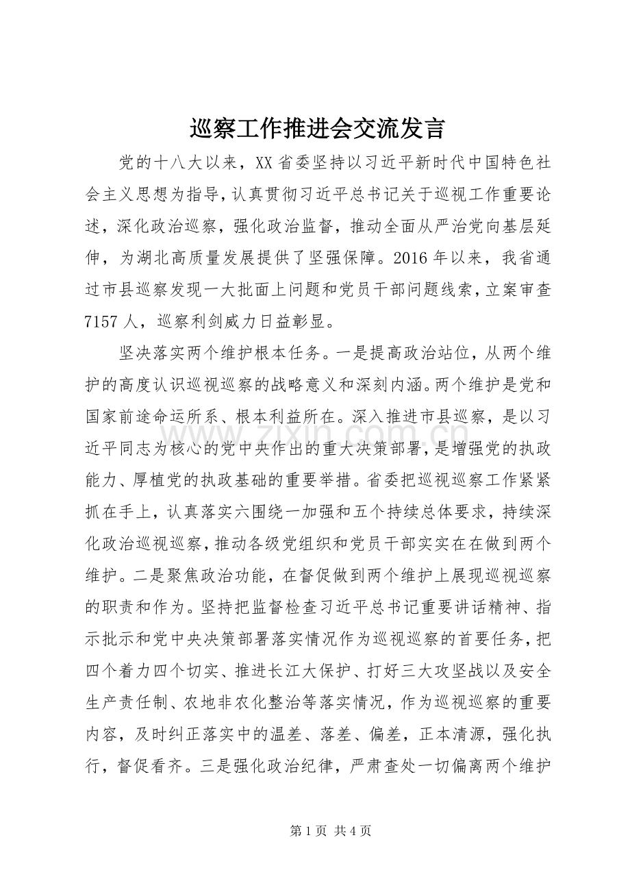 巡察工作推进会交流发言.docx_第1页