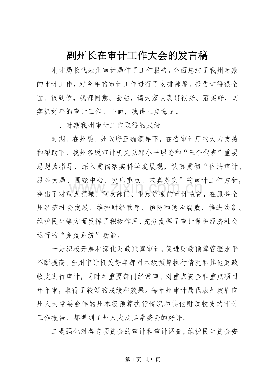 副州长在审计工作大会的发言.docx_第1页