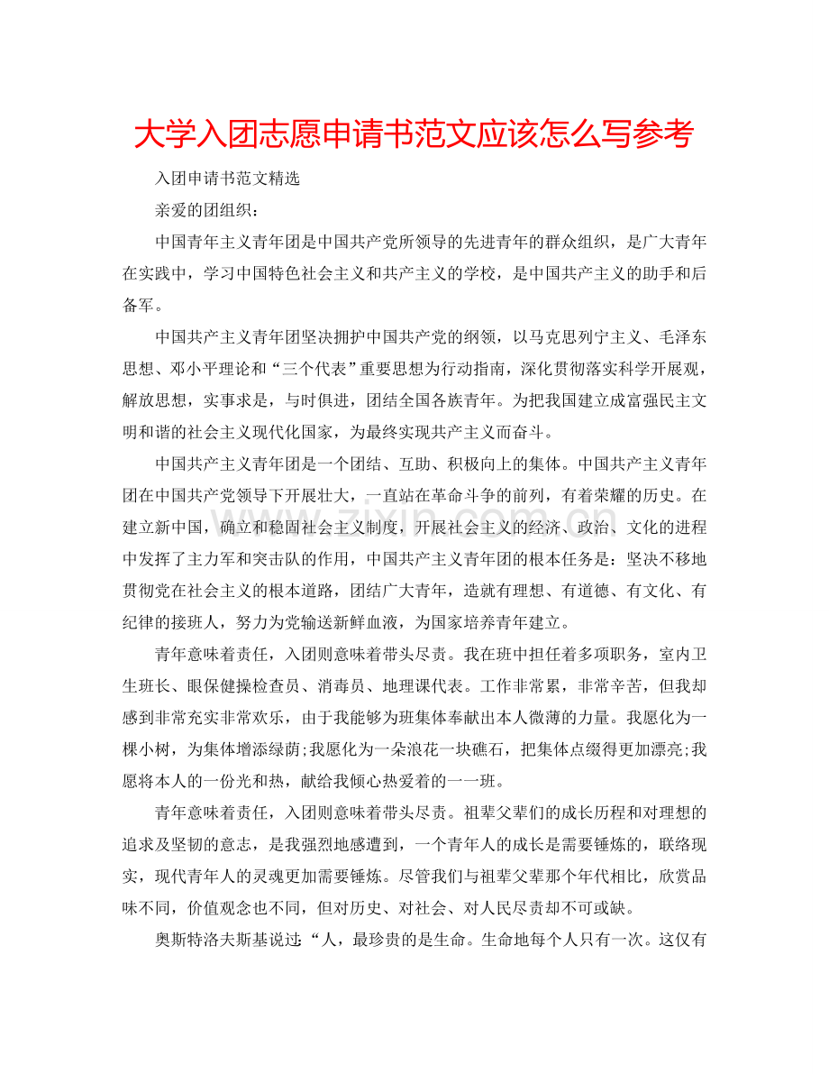 大学入团志愿申请书范文应该怎么写参考.doc_第1页