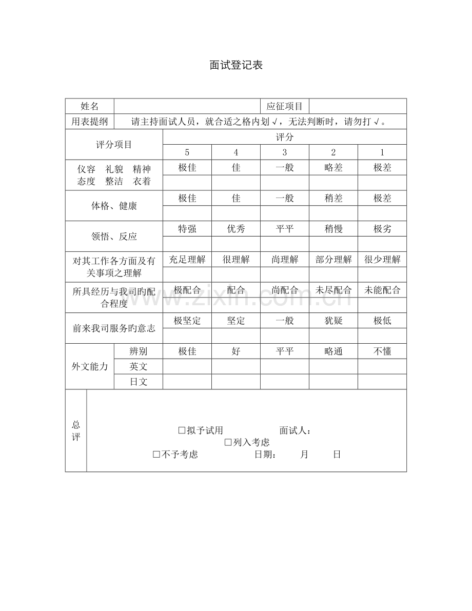 2022年面试记录表.doc_第1页