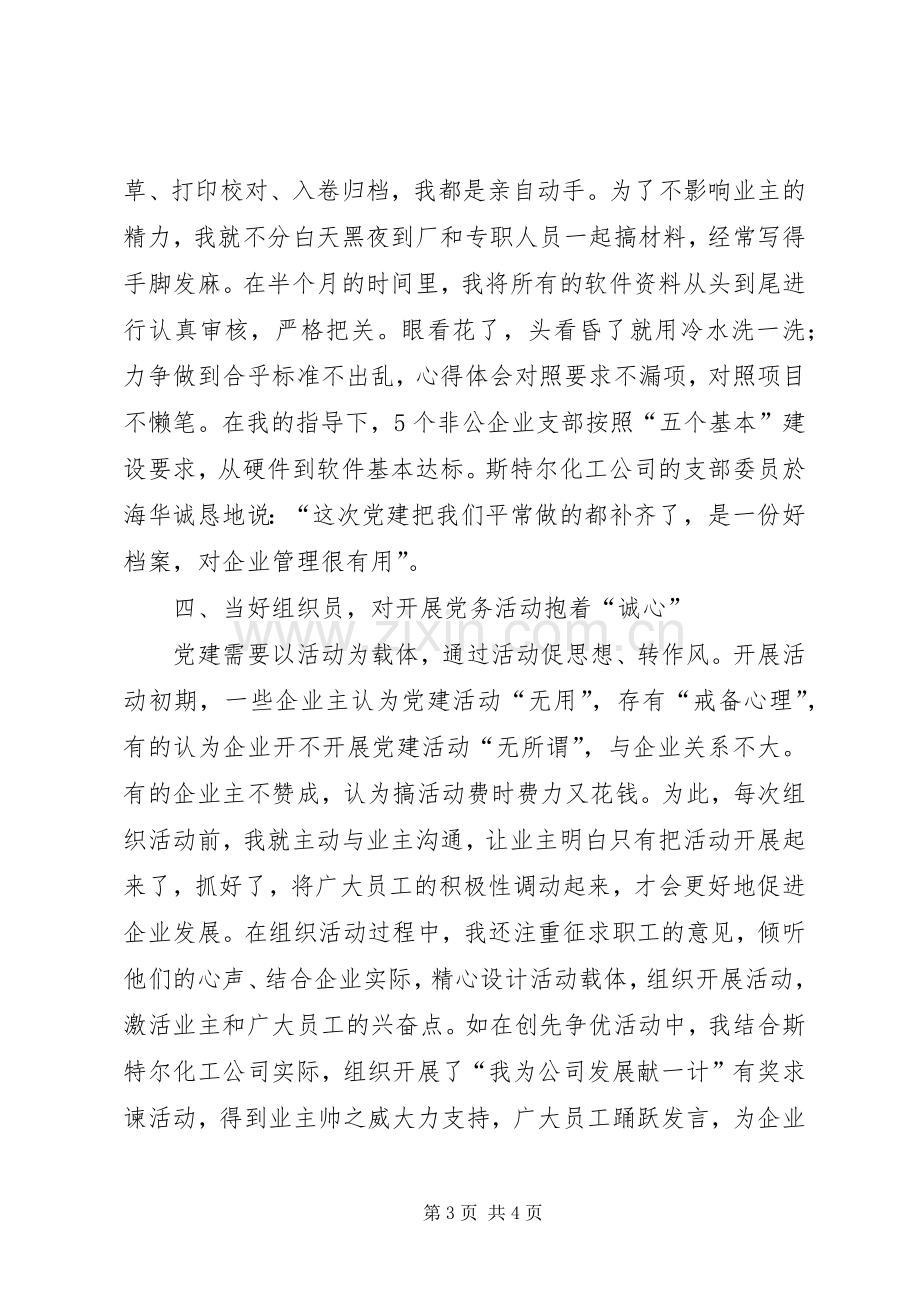 非公党建指导员在党建工作推进会上的发言材料.docx_第3页