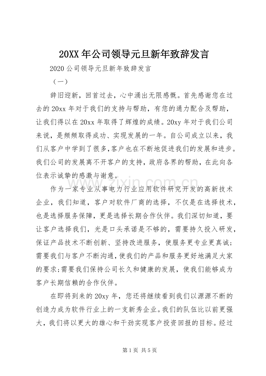 20XX年公司领导元旦新年演讲致辞发言.docx_第1页