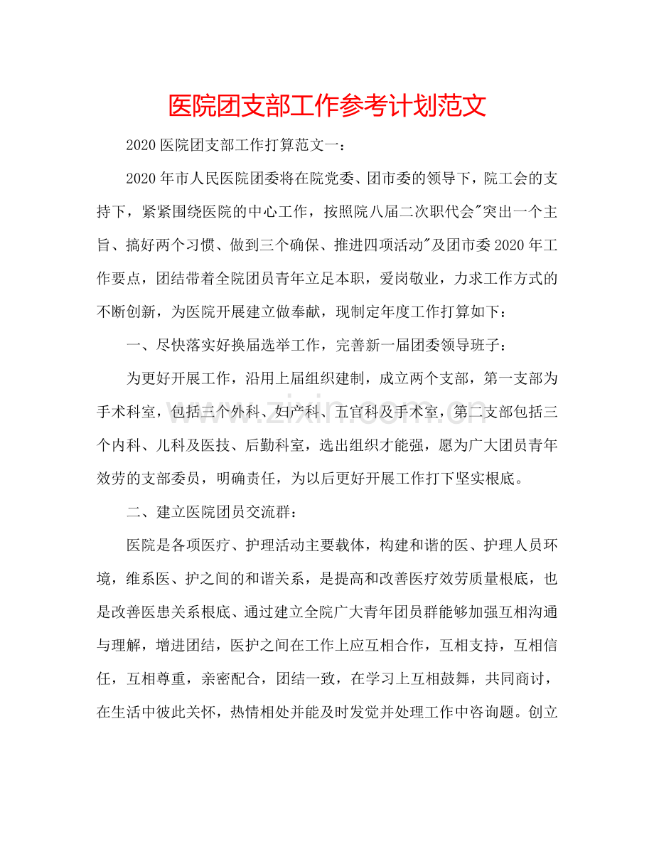 医院团支部工作参考计划范文.doc_第1页