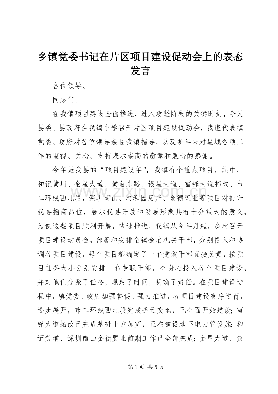 乡镇党委书记在片区项目建设促动会上的表态发言稿 (3).docx_第1页