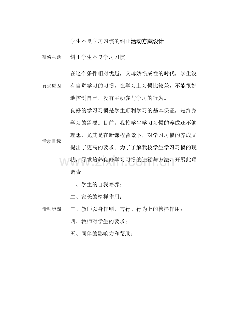 学生不良学习习惯的纠正活动方案设计.doc_第1页