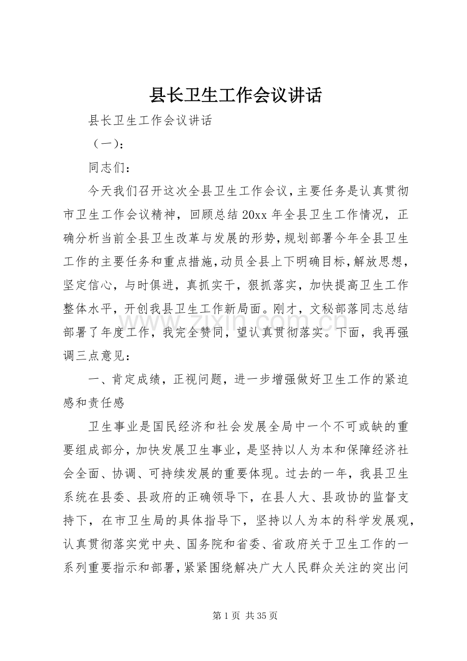 县长卫生工作会议讲话.docx_第1页