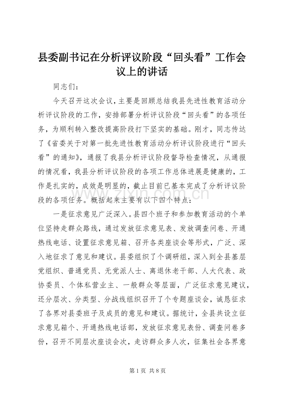 县委副书记在分析评议阶段“回头看”工作会议上的讲话.docx_第1页