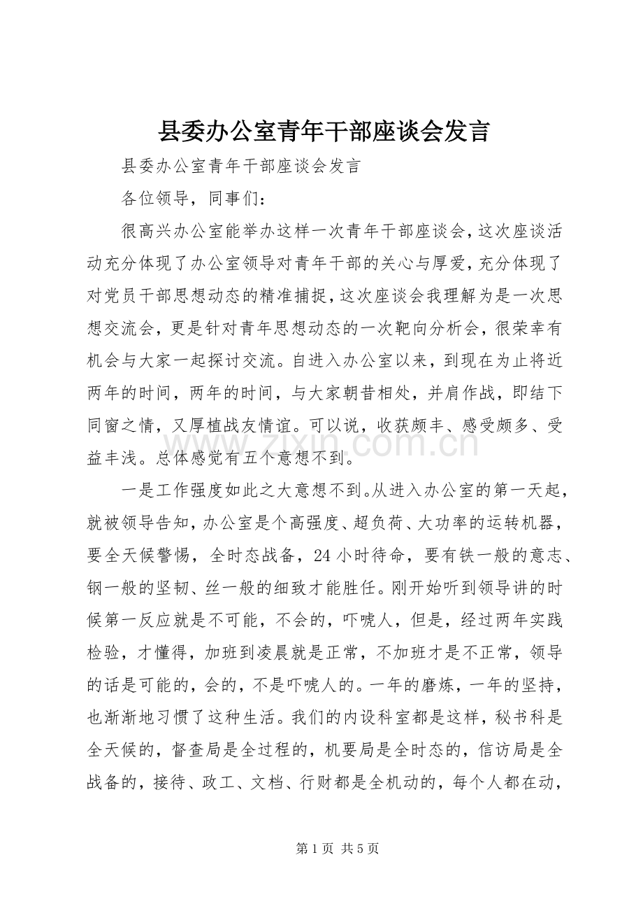 县委办公室青年干部座谈会发言稿.docx_第1页