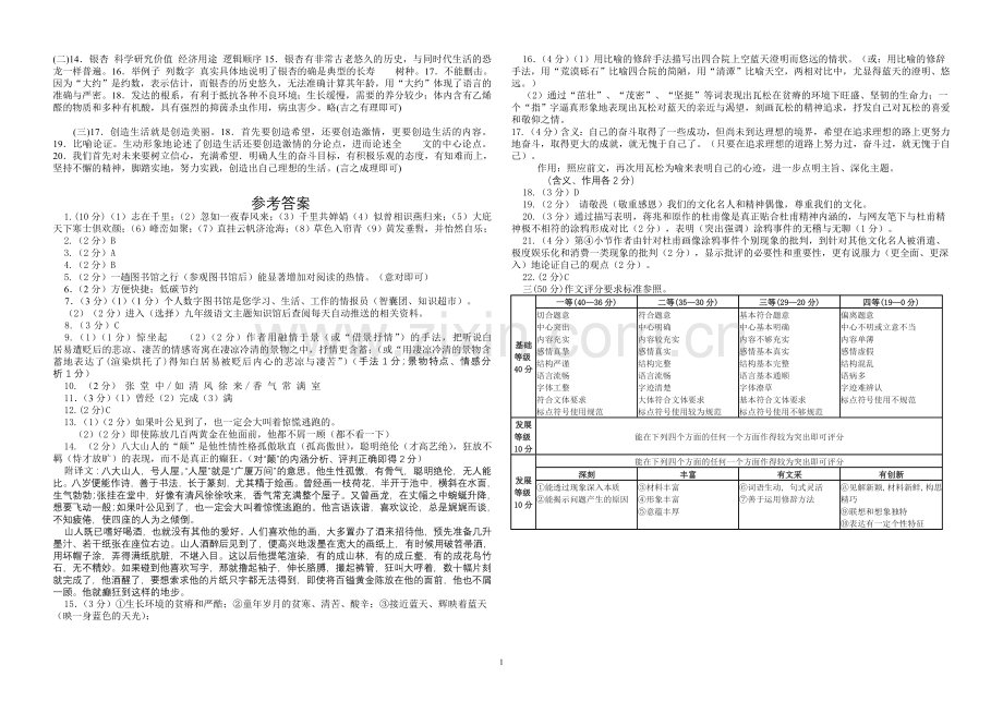 中考模拟试卷一答案.doc_第1页