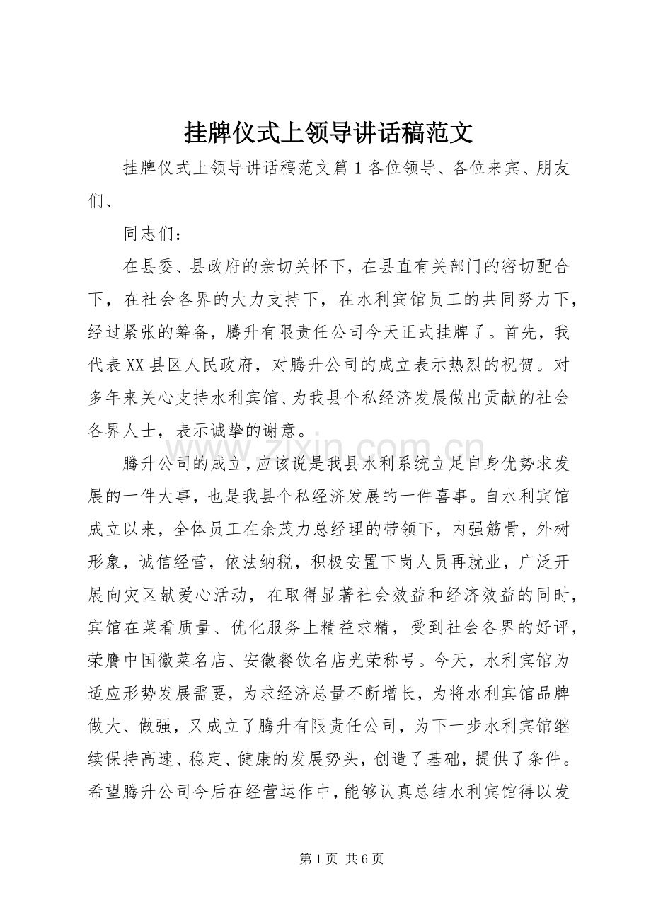 挂牌仪式上领导讲话稿范文.docx_第1页