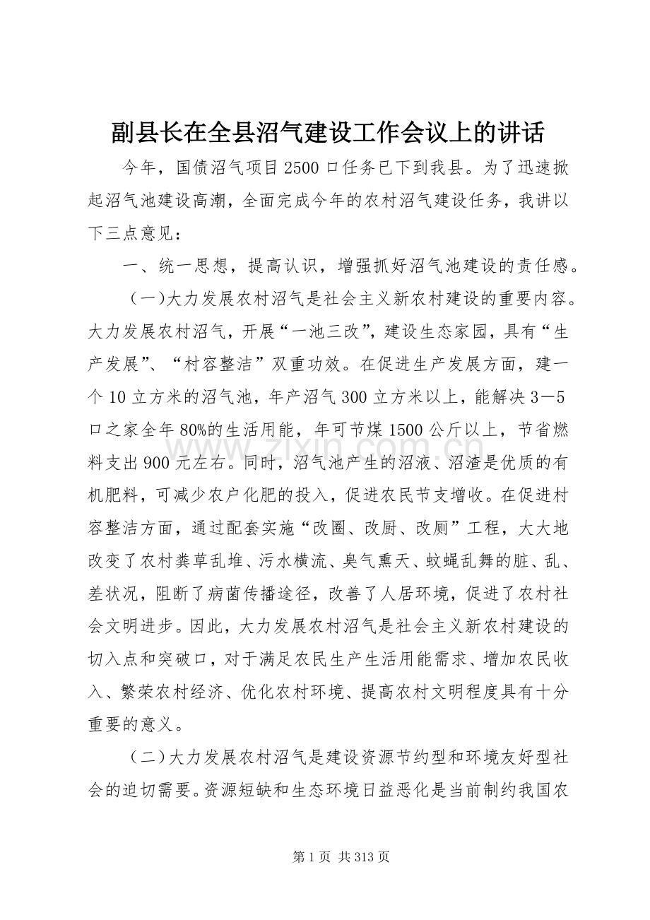 副县长在全县沼气建设工作会议上的讲话.docx_第1页