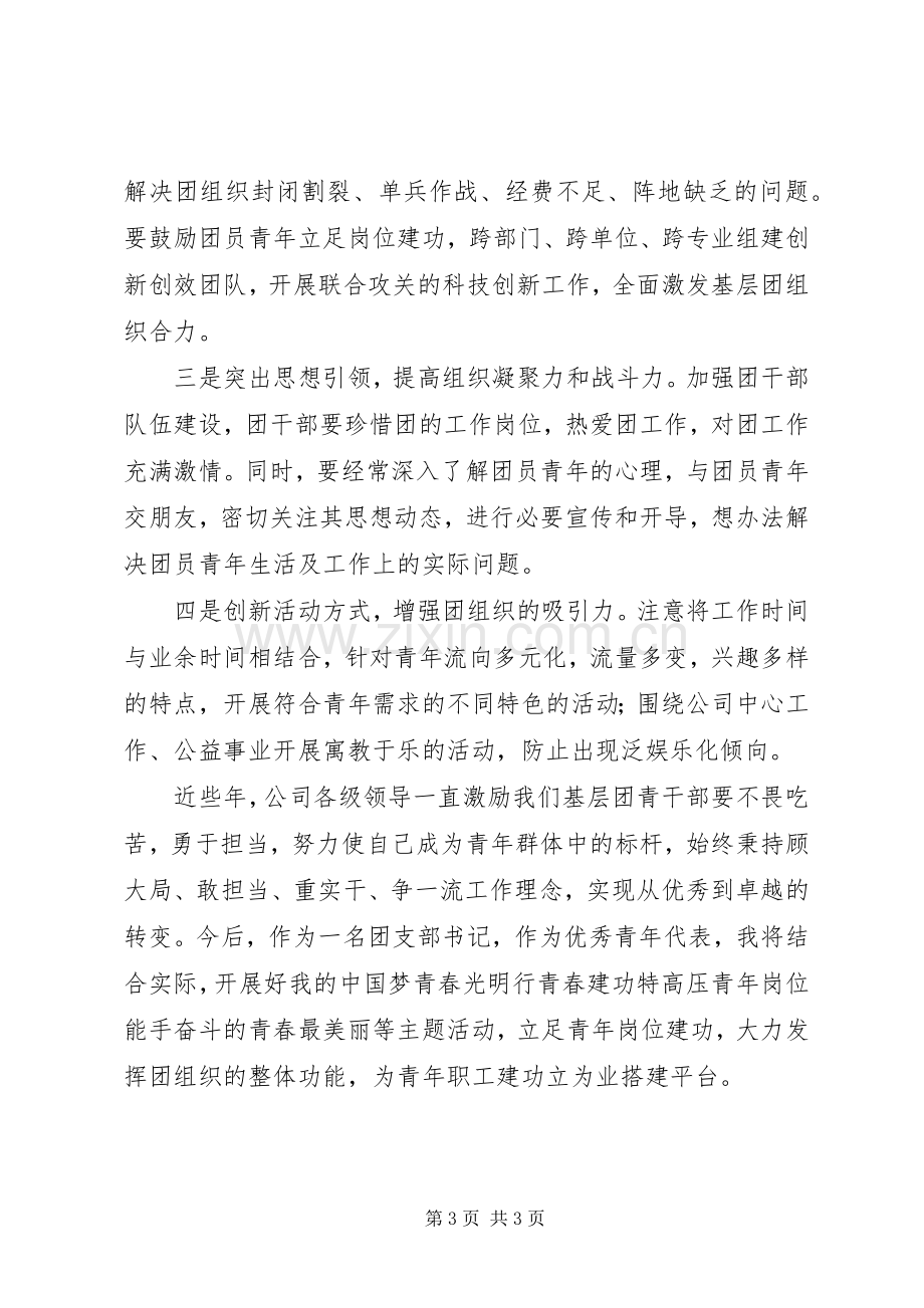 团支部书记在XX年五四青年节座谈会上的发言稿.docx_第3页