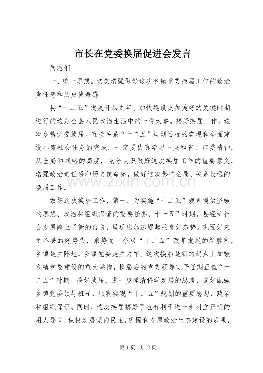 市长在党委换届促进会发言稿.docx_第1页