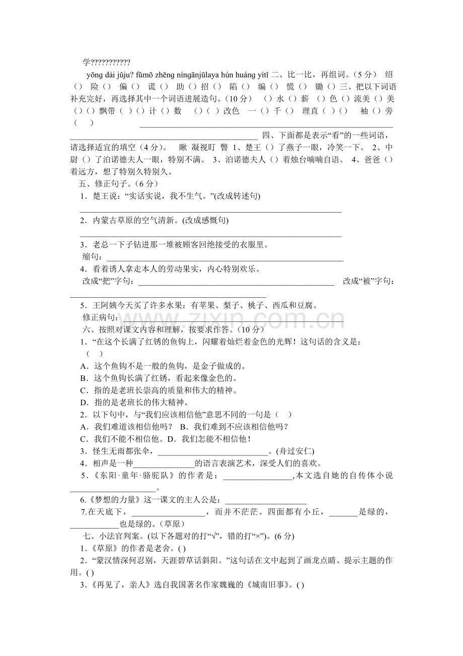 小学五年级语文下册期中测试卷.doc_第2页