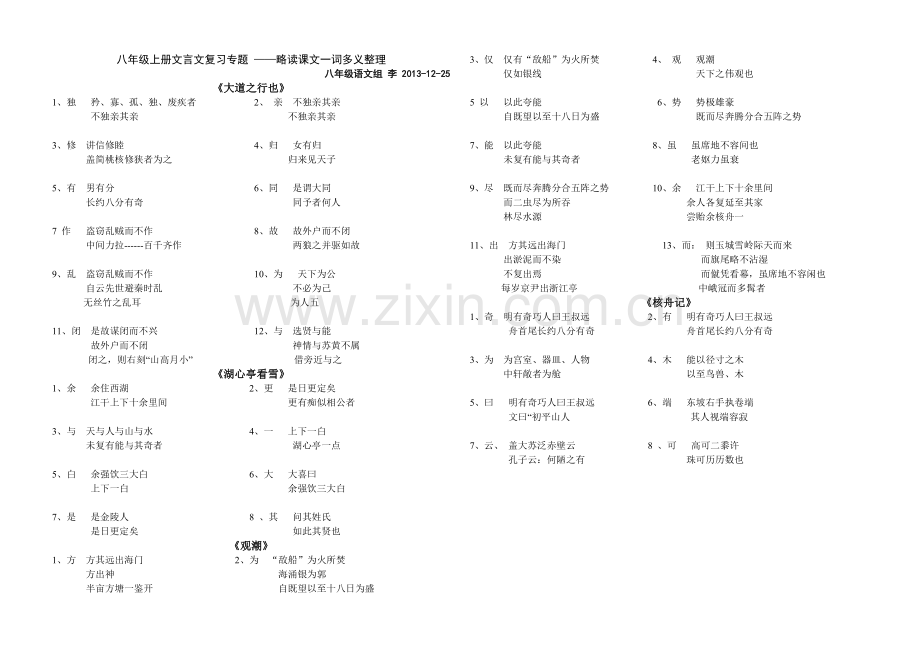 八年级上册文言文复习专题一词多义.doc_第1页