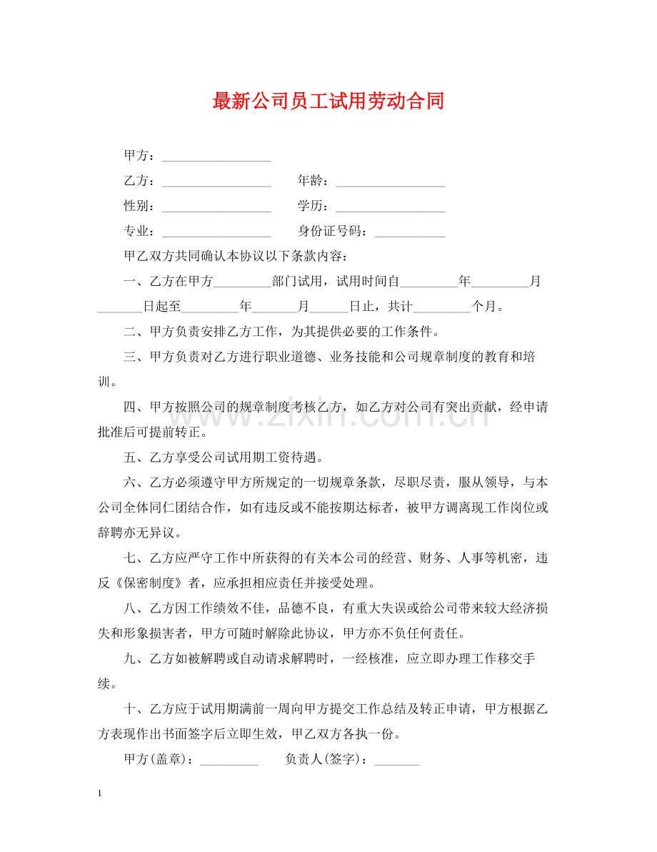 公司员工试用劳动合同.docx_第1页