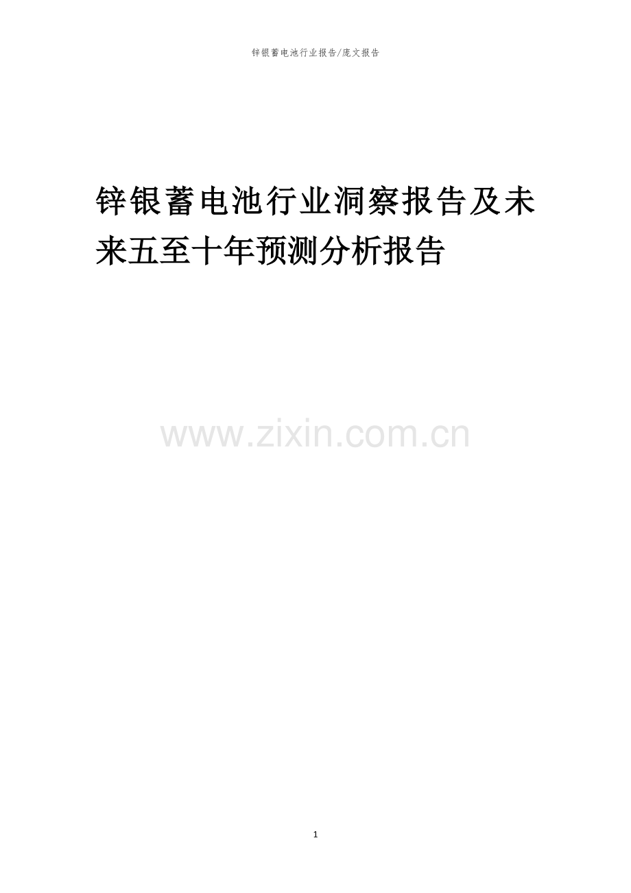 2023年锌银蓄电池行业洞察报告及未来五至十年预测分析报告.docx_第1页