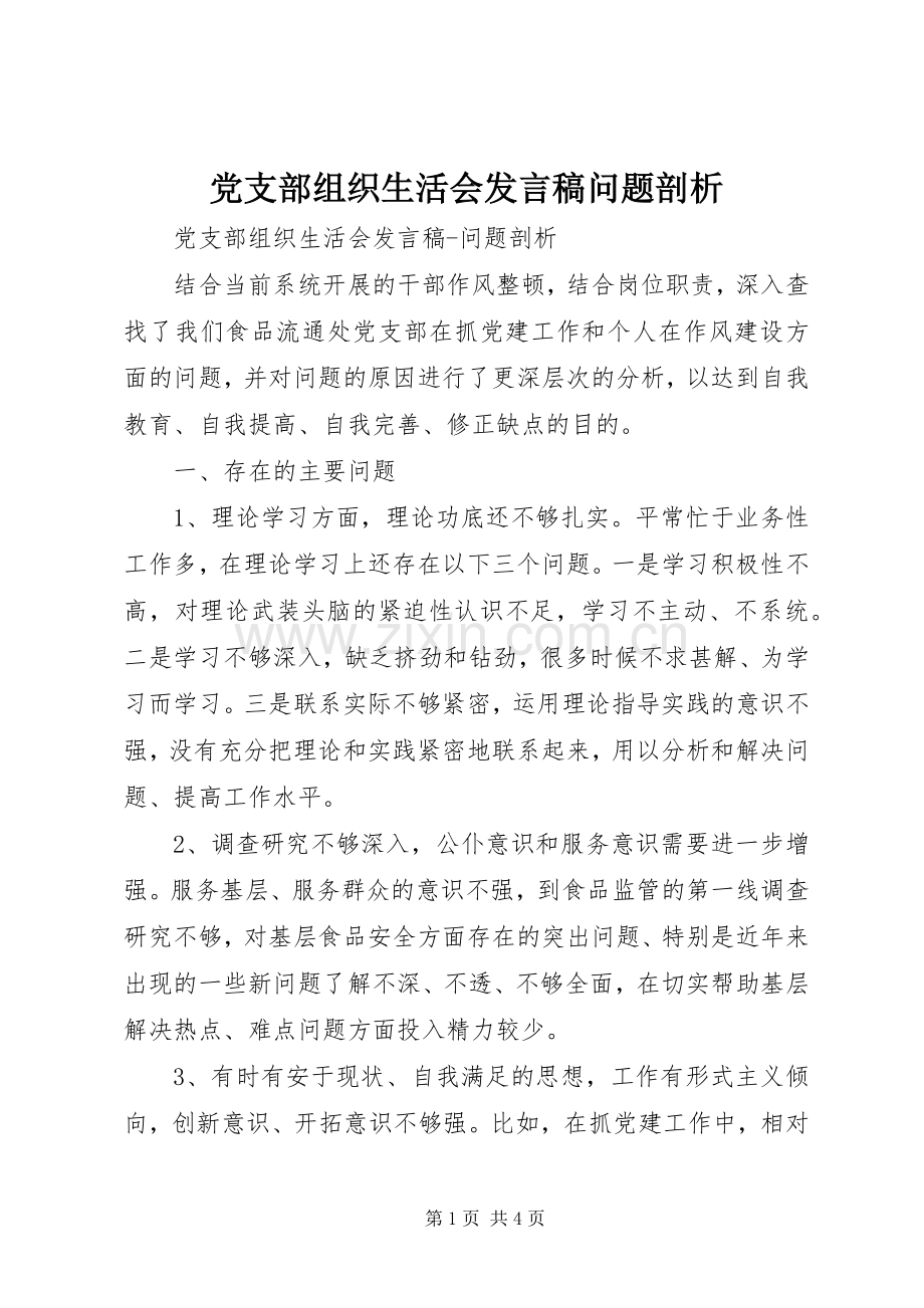 党支部组织生活会发言问题剖析.docx_第1页