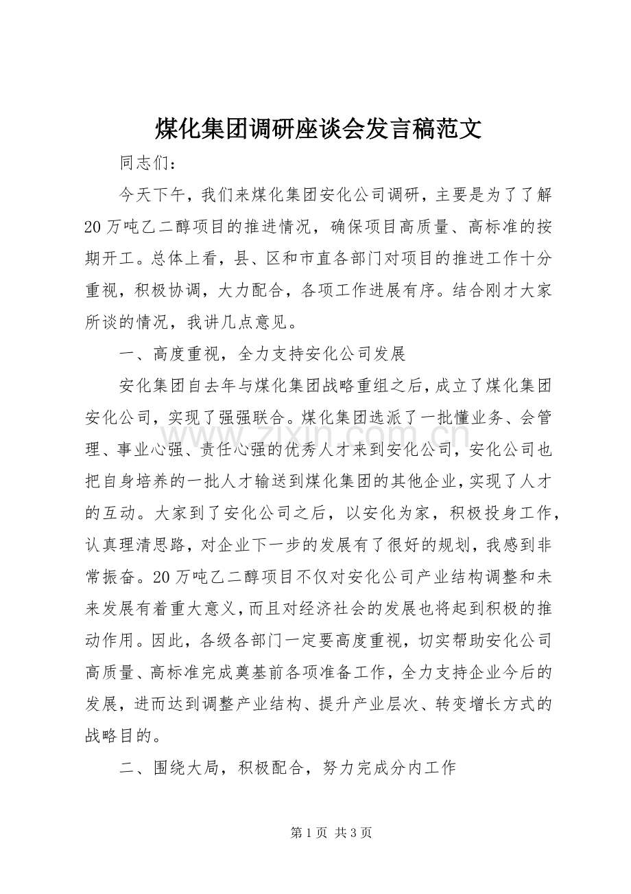 煤化集团调研座谈会发言范文.docx_第1页