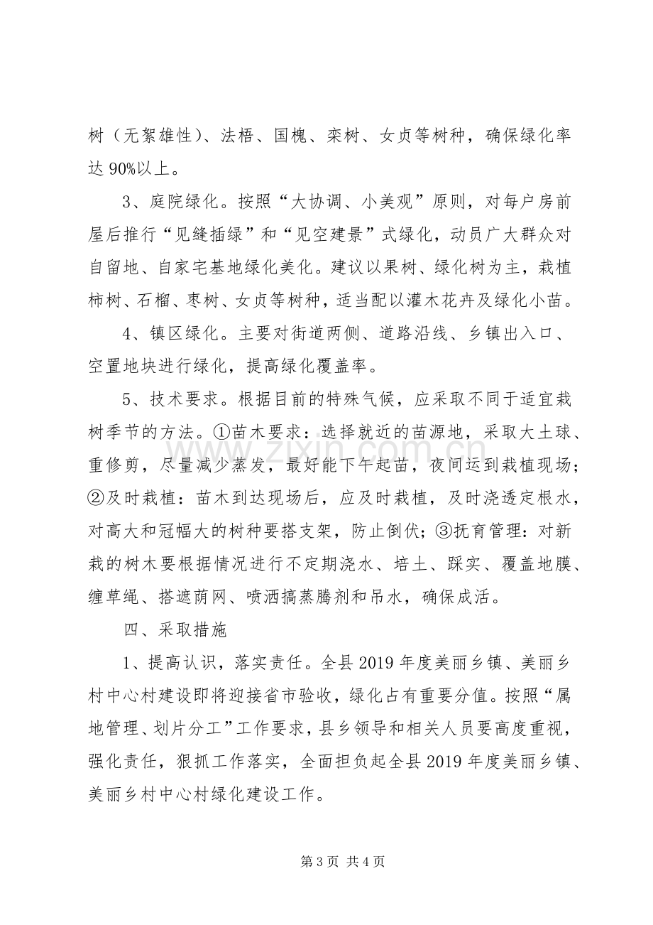 XX年度美丽乡镇和美丽乡村中心村绿化工作实施方案 .docx_第3页