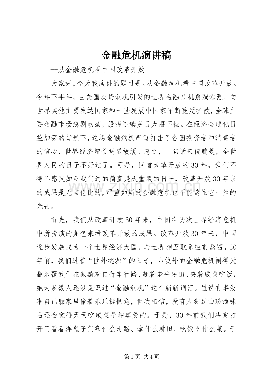 金融危机演讲稿.docx_第1页