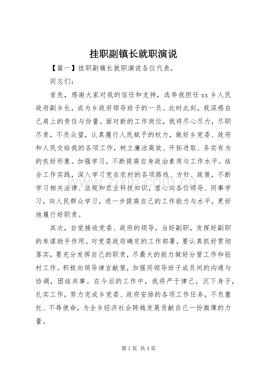 挂职副镇长就职演说稿.docx_第1页