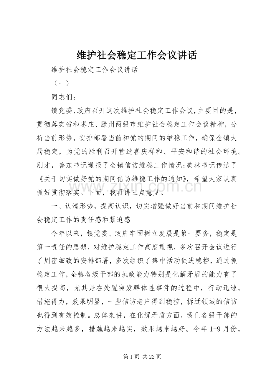 维护社会稳定工作会议讲话.docx_第1页