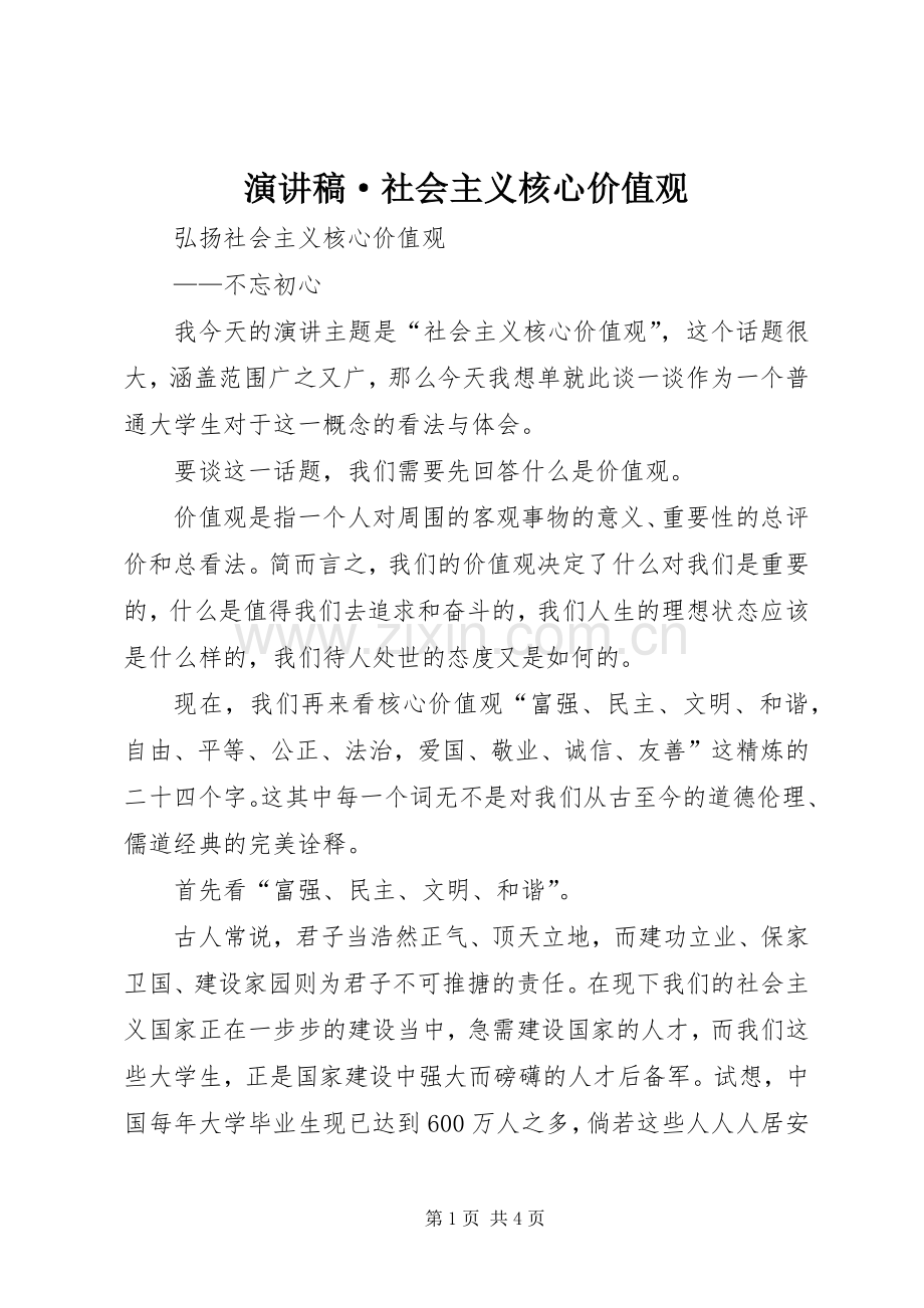 演讲稿·社会主义核心价值观.docx_第1页