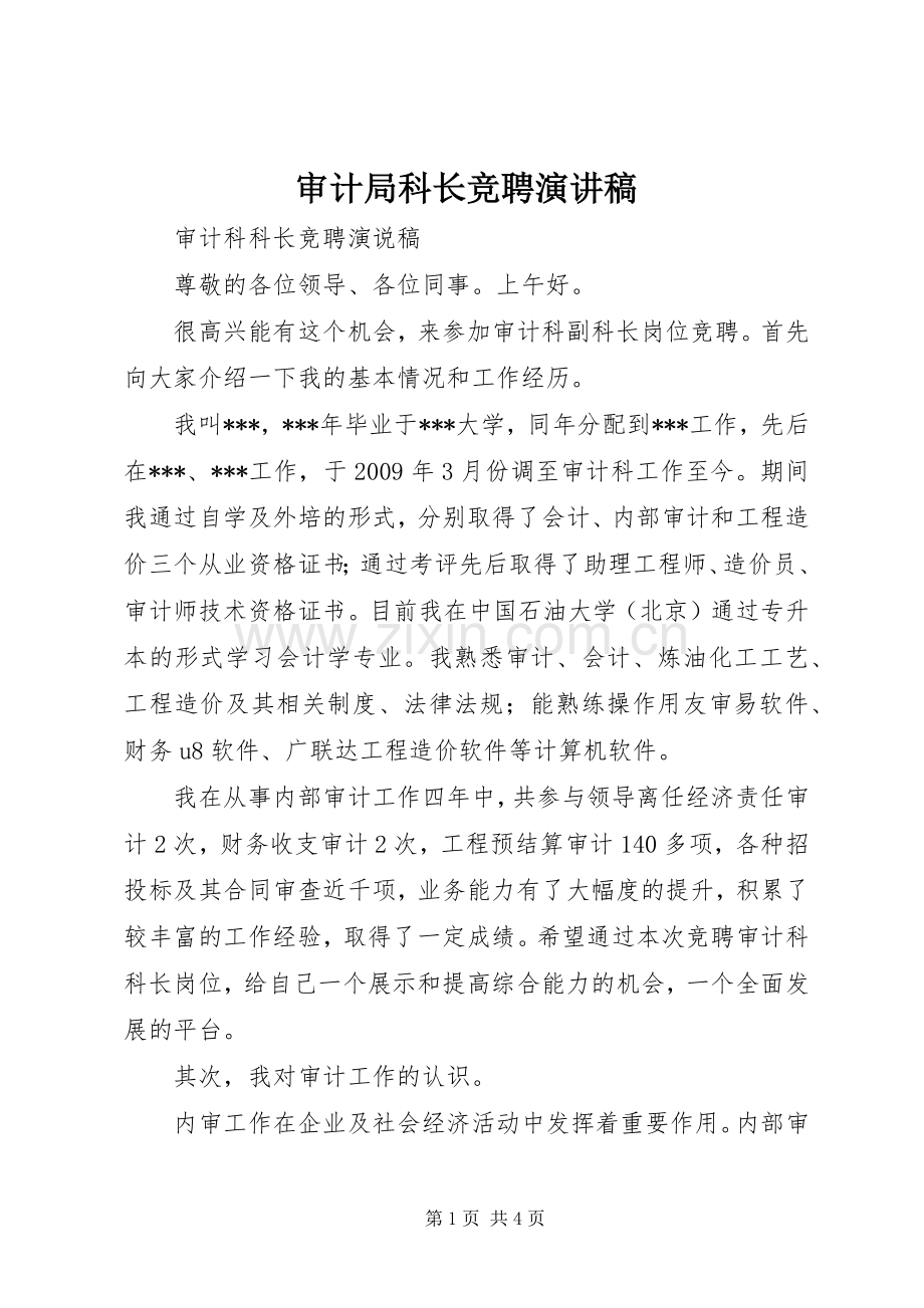 审计局科长竞聘演讲稿范文.docx_第1页