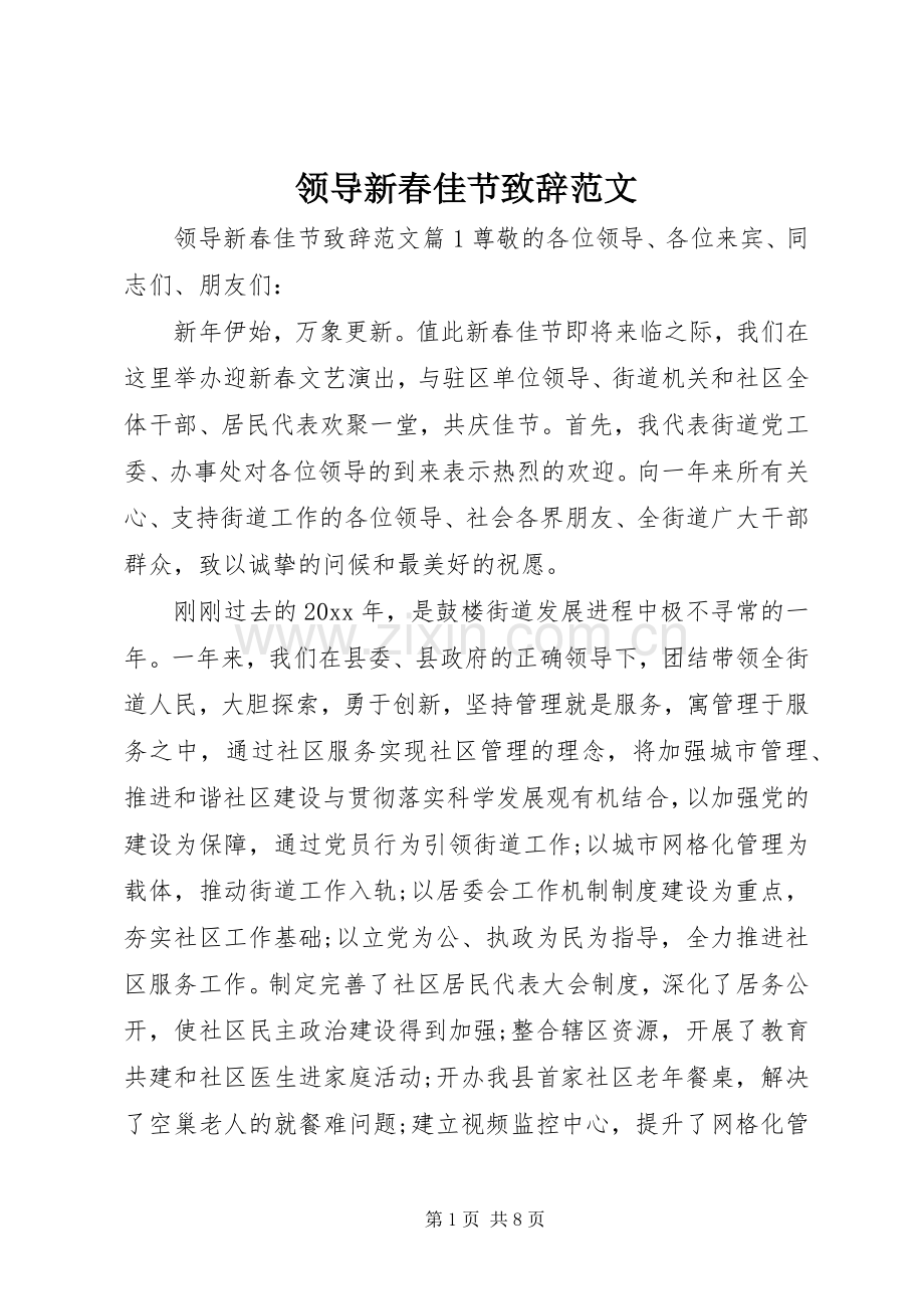 领导新春佳节演讲致辞范文.docx_第1页